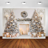 Avezano Christmas Backdrop White Fireplace Winter Christmas Photo Background Xmas Tree Family Kids Christmas Party Decorations Photo Booth Props (7x5ft)